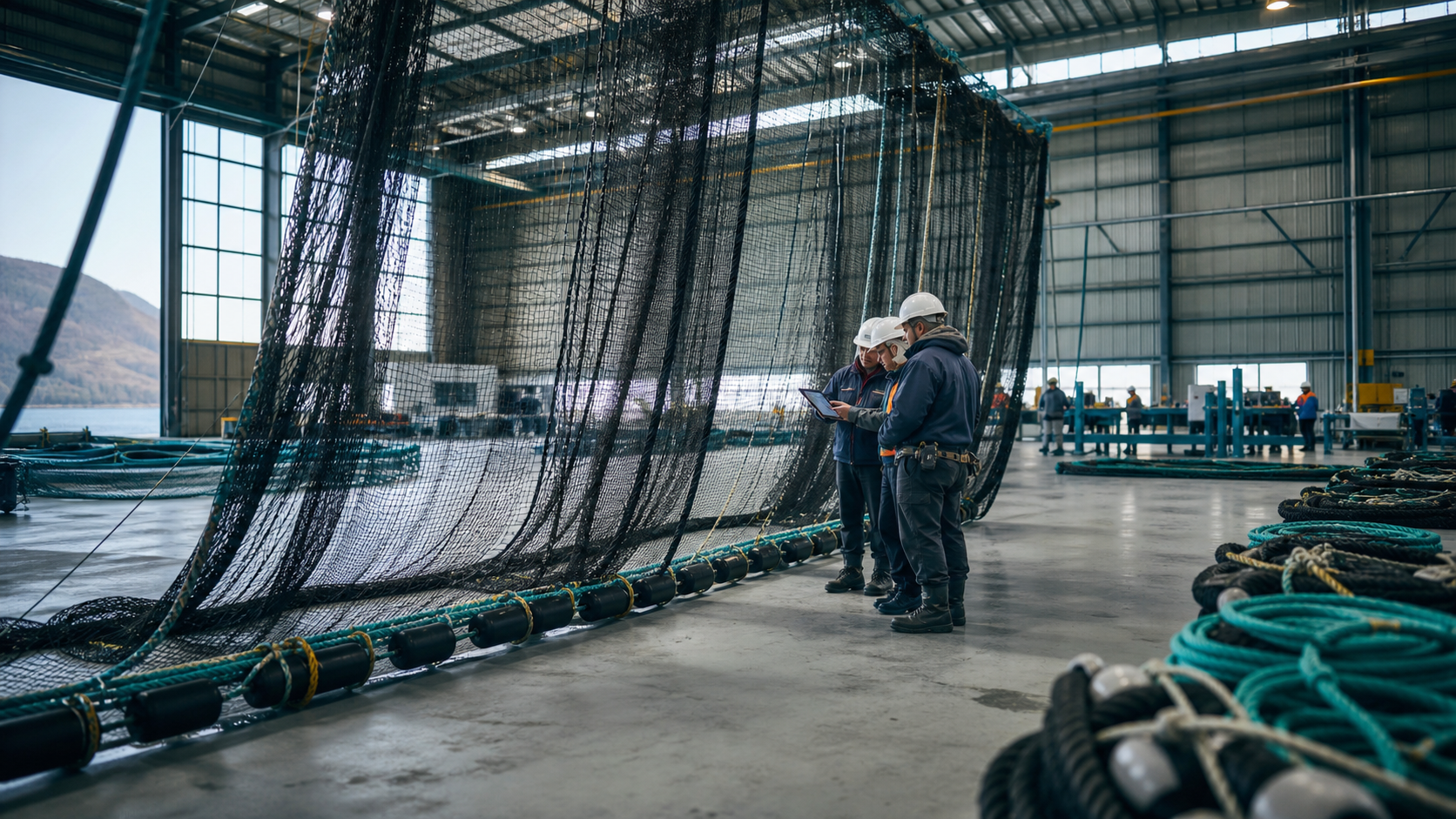 Equipo inspeccionando una red dentro de un taller industrial